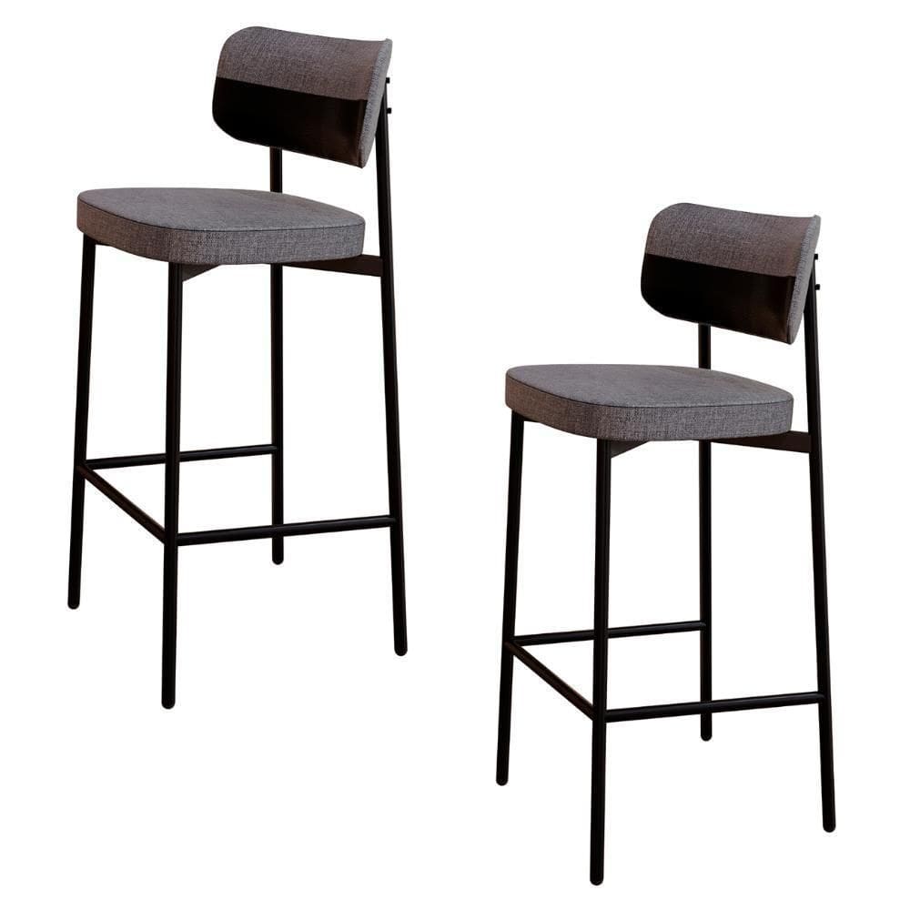 Banqueta Alta Bar Estofada Kit 2 Ella M25 Linho Cinza-preto - Mpozenato