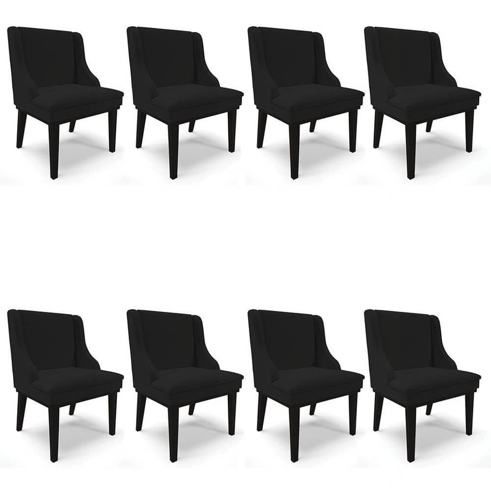 Kit 8 Cadeiras Estofadas Para Sala De Jantar Base Fixa De Madeira Preto Lia Linho Preto - Ibiza