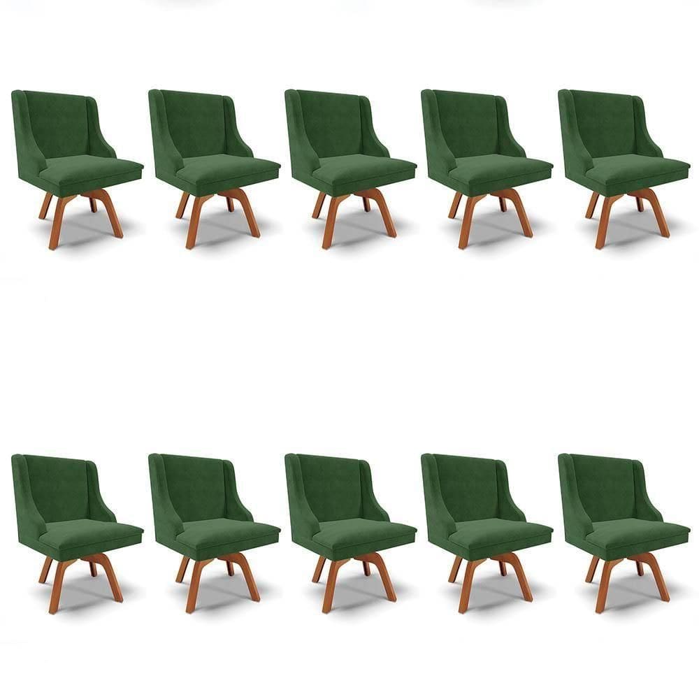 Kit 10 Cadeiras Estofadas Giratória Para Sala De Jantar Lia Suede Verde - Ibiza