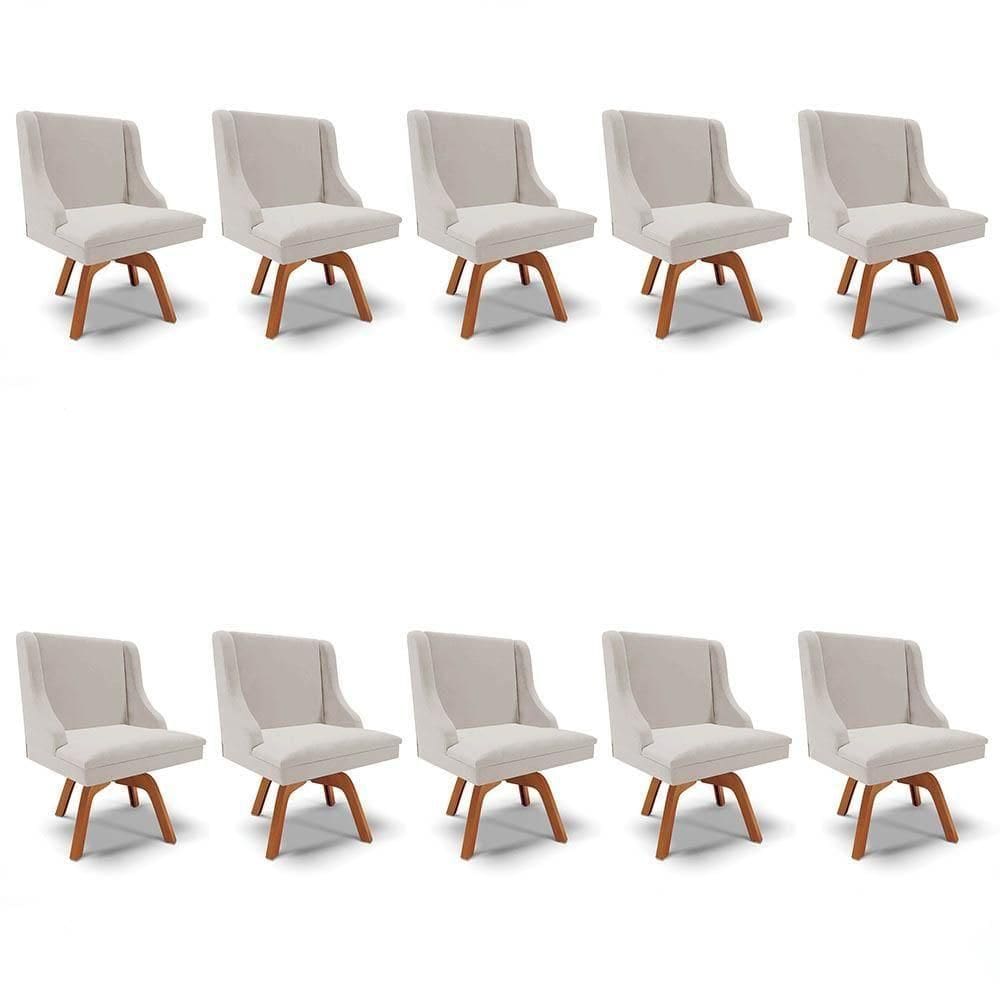 Kit 10 Cadeiras Estofadas Base Giratória De Madeira Lia Veludo Cinza - Ibiza