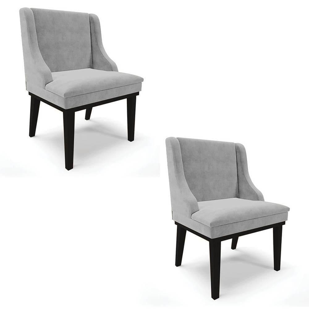 Kit 2 Cadeiras Estofadas Para Sala De Jantar Base Fixa De Madeira Preto Lia Suede Cinza - Ibiza