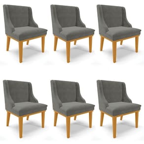 Kit 6 Cadeiras Estofadas Para Sala De Jantar Base Fixa De Madeira Castanho Lia Suede Grafite - Ibiza