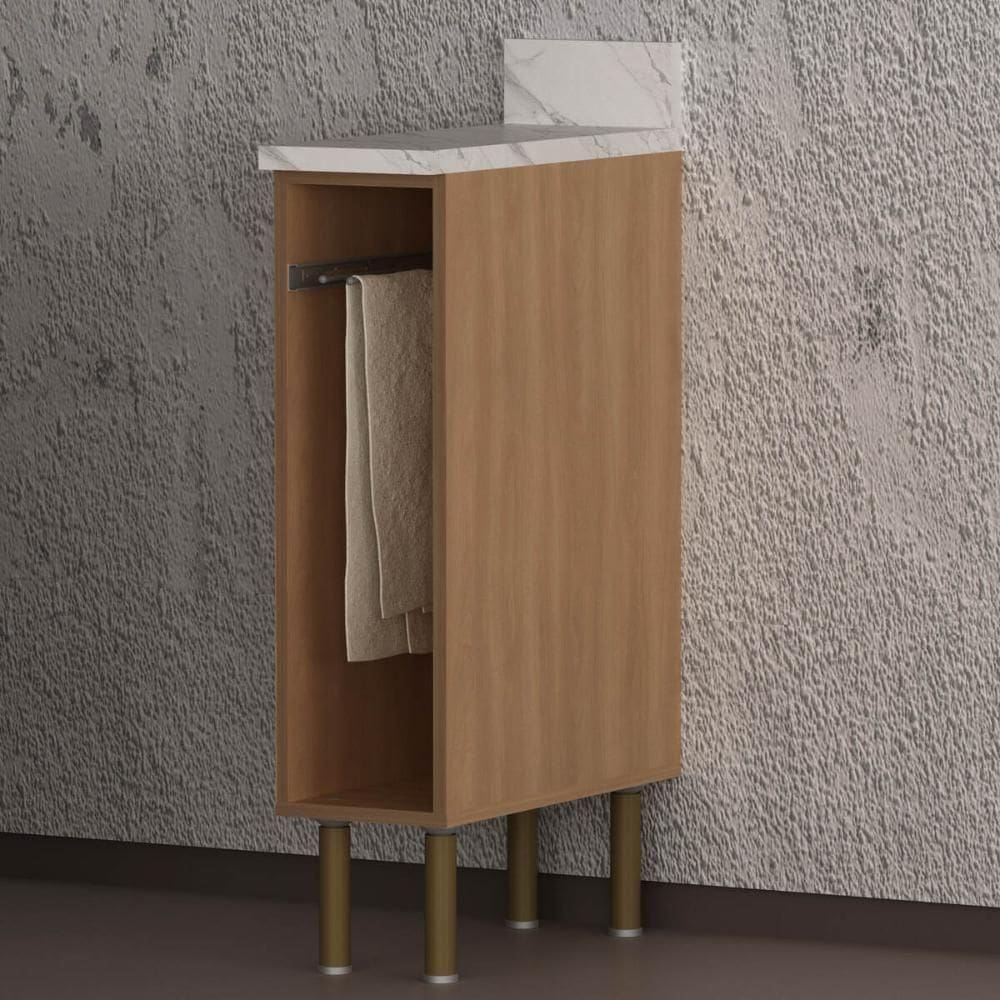 Balcão De Cozinha Com Tampo E Porta Toalhas 20cm Multimóveis Cr20459 Freijó Mármore Branco