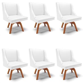Kit 6 Cadeiras Estofadas Para Sala De Jantar Base Giratória De Madeira Lia Sintético Branco - Ibiza