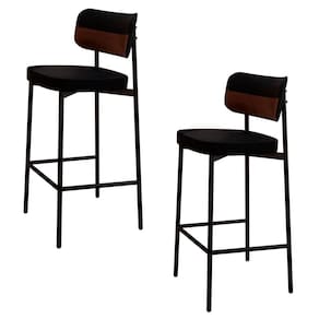 Banqueta Alta Bar Estofada Kit 2 Ella M25 Linho Preto-whisky - Mpozenato