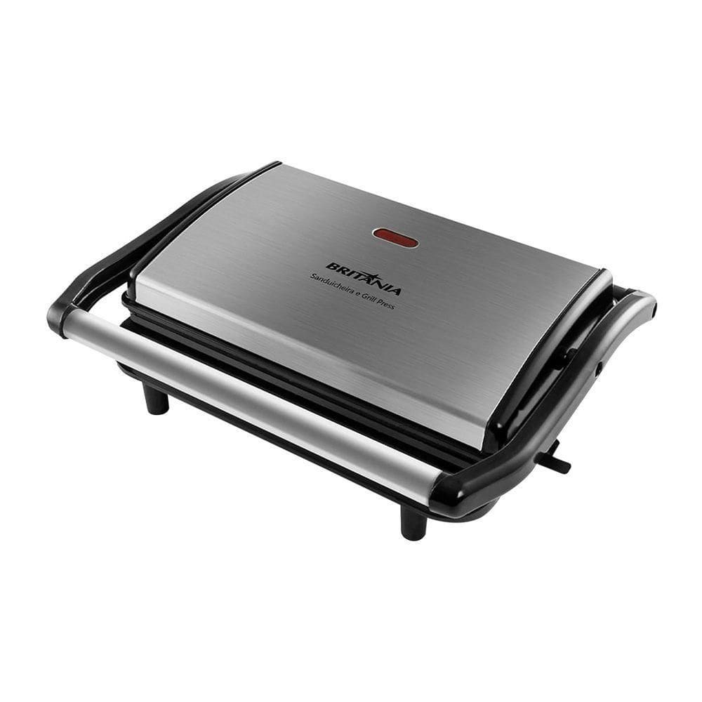 Grill E Sanduicheira Britânia Bgr27i Press 2 Em 1 Inox - Preto 127v