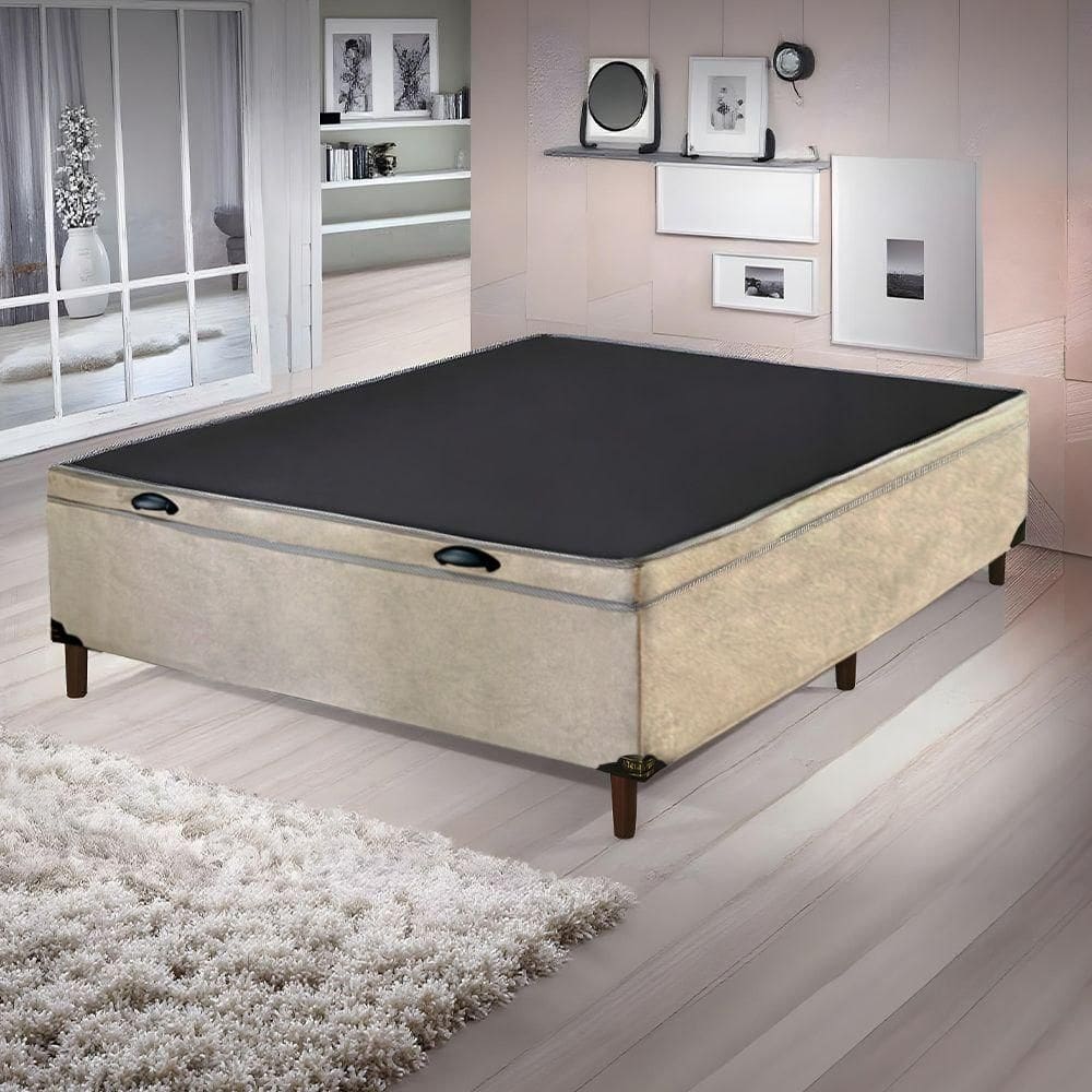 Base Cama Bau Articulado Casal 1,88x1,38x0,40 Suede E Bege