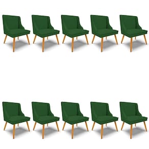 Kit 10 Cadeiras Estofadas Para Sala De Jantar Pés Palito Lia Veludo Verde Luxo - Ibiza