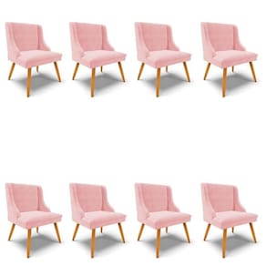 Kit 8 Cadeiras Estofadas Para Sala De Jantar Pés Palito Lia Suede Rosa Bebê - Ibiza