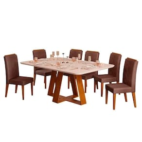 Mesa De Jantar Kiara 160cm Com 6 Cadeiras Yasmin D04 Freijó-veludo Moca - Mpozenato