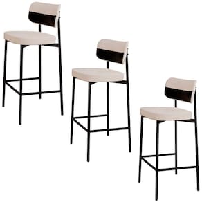 Banqueta Alta Bar Estofada Kit 3 Ella M25 Linho Palha-preto - Mpozenato