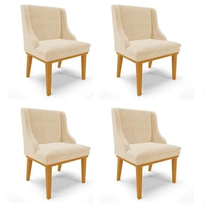 Kit 4 Cadeiras Estofadas Para Sala De Jantar Base Fixa De Madeira Castanho Lia Suede Bege - Ibiza