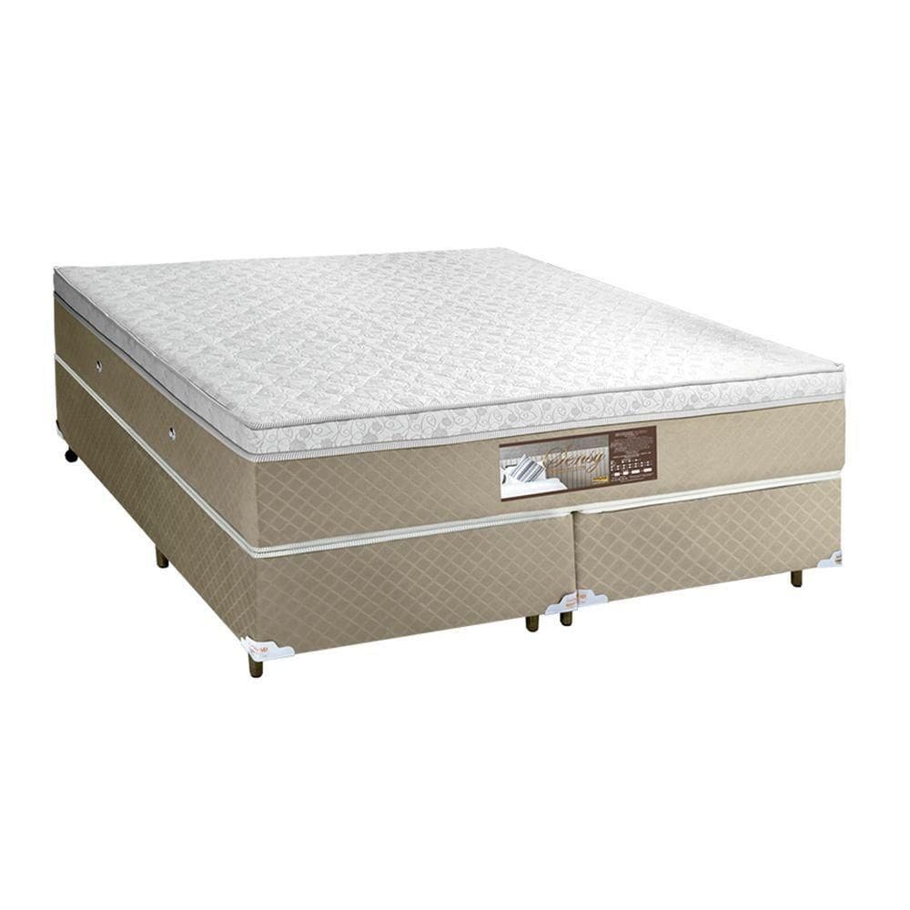 Base + Colchao King Sensy Euro Pilow Com Molas Ensacadas 2,03x1,93x0,74 Branco- Bege