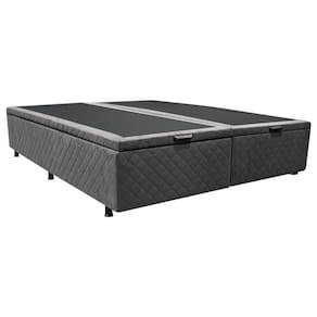 Base Baú Para Cama Casal King 192x203cm Bipartido Liz S05 Suede Bordado Cinza - Mpozenato