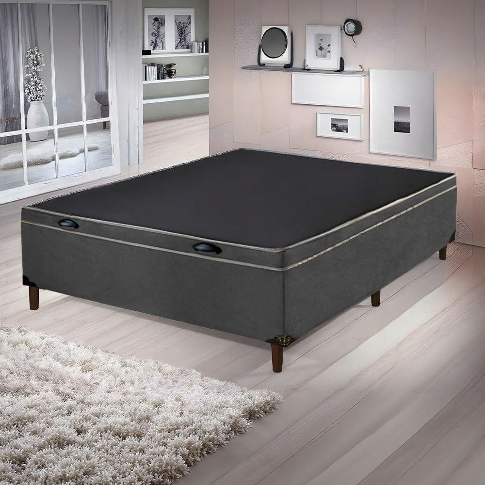 Base Cama Bau Articulado Casal 1,88x1,38x0,40 Suede E Cinza