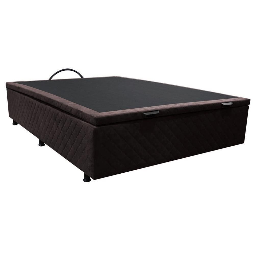 Base Baú Para Cama Casal 138x188cm Liz S05 Suede Bordado Marrom - Mpozenato