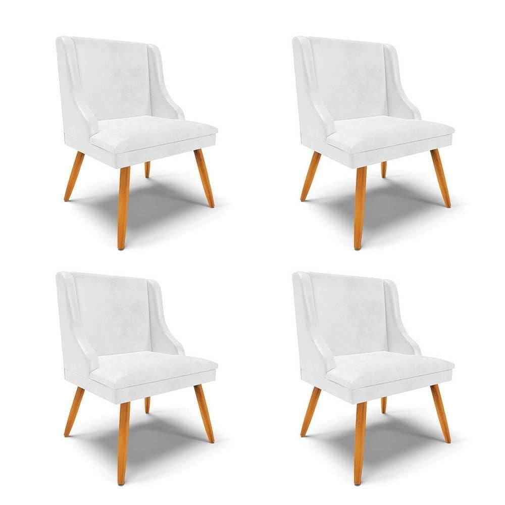 Kit 4 Cadeiras Estofadas Para Sala De Jantar Pés Palito Lia Sintético Premium Branco - Ibiza