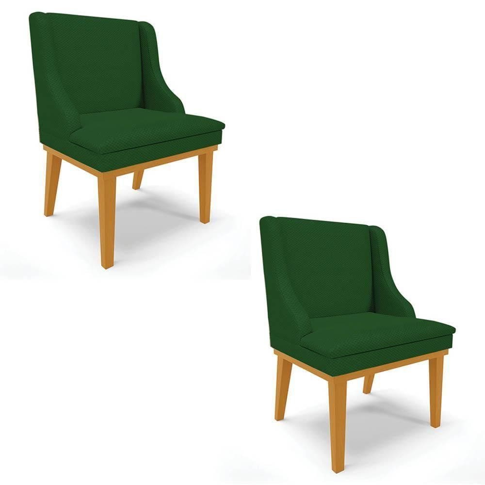 Kit 2 Cadeiras Estofadas Para Sala De Jantar Base Fixa De Madeira Castanho Lia Veludo Verde - Ibiza