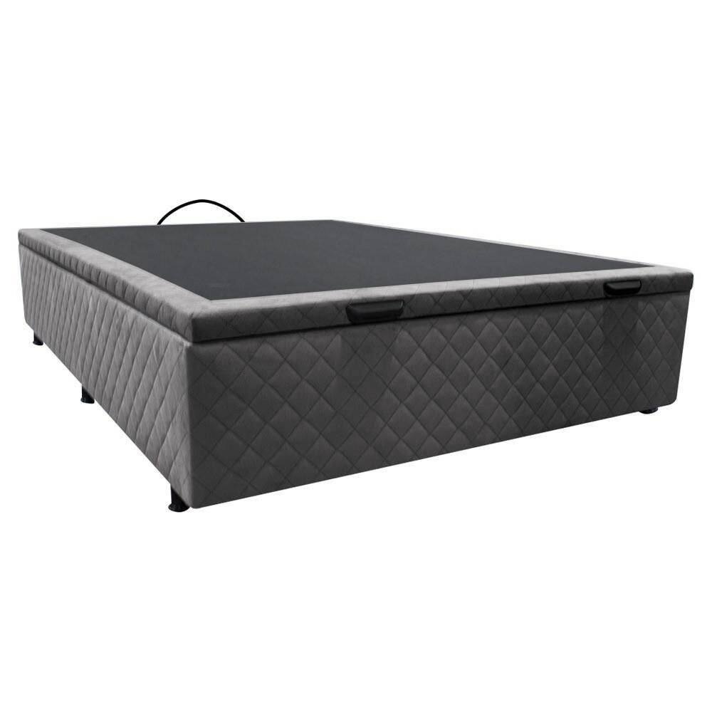 Base Baú Para Cama Viúva 128x188cm Liz S05 Suede Bordado Cinza - Mpozenato
