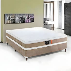 Base E Colchao Casal Ouroflex Molas Ensacadas 1,88 X 1,38 X 0,72 Branco - Bege