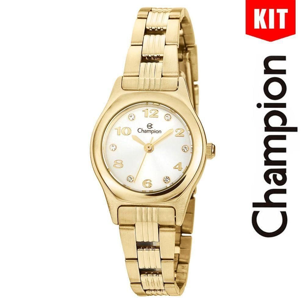 Relógio Champion Kit Feminino Analógico Dourado Prata Ch24991w