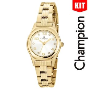 Relógio Champion Kit Feminino Analógico Dourado Prata Ch24991w