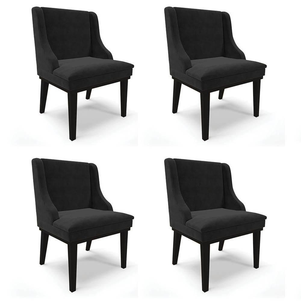 Kit 4 Cadeiras Estofadas Para Sala De Jantar Base Fixa De Madeira Preto Lia Suede Preto - Ibiza