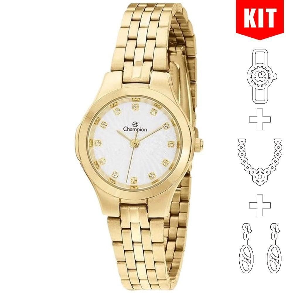 Relógio Champion Kit Feminino Analógico Dourado Cn25458w