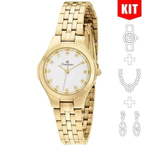 Relógio Champion Kit Feminino Analógico Dourado Cn25458w