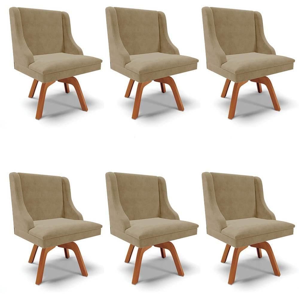 Kit 6 Cadeiras Estofadas Giratória Para Sala De Jantar Lia Suede Marrom Rt - Ibiza
