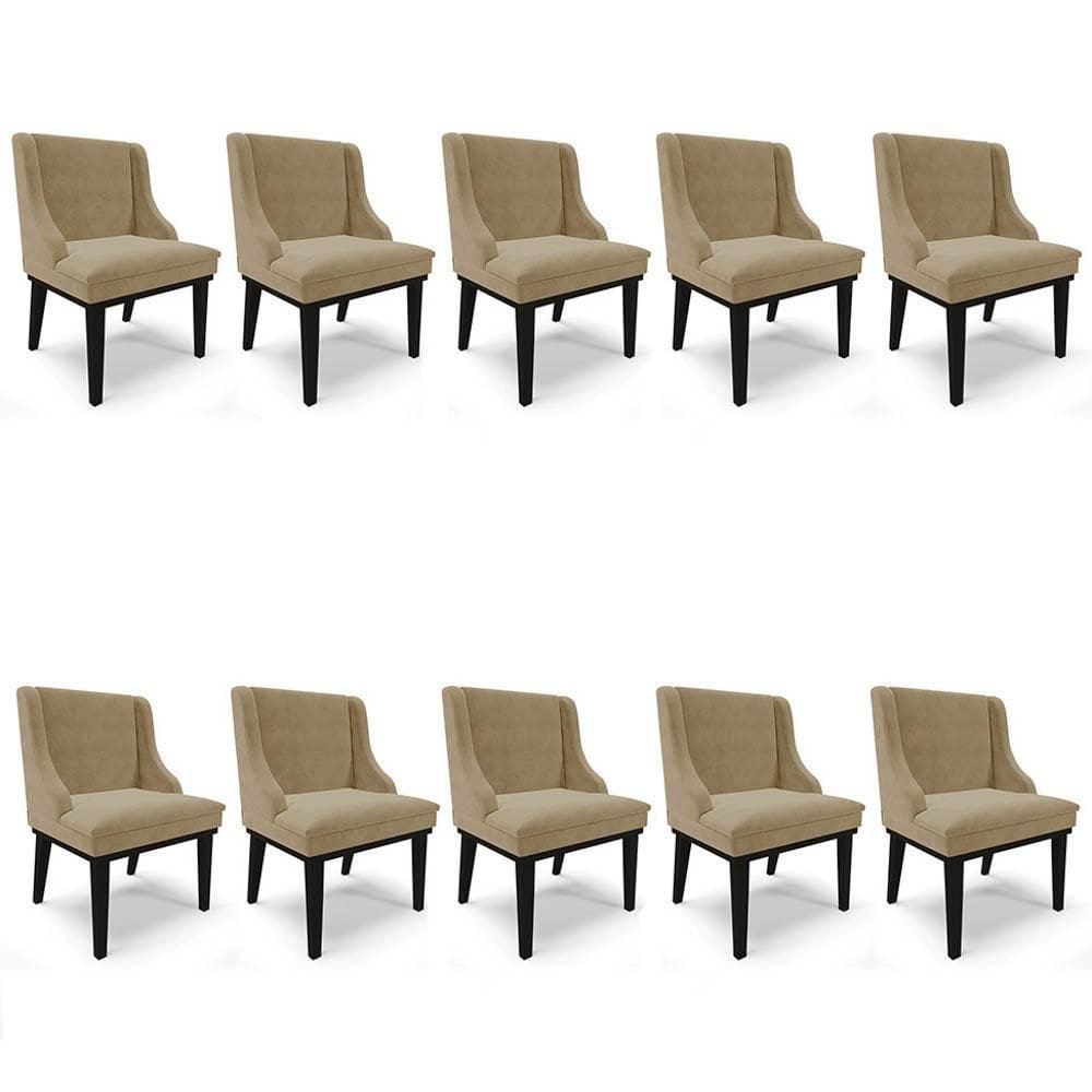Kit 10 Cadeiras Estofadas Para Sala De Jantar Base Fixa De Madeira Preto Lia Suede Marrom Rt - Ibiza