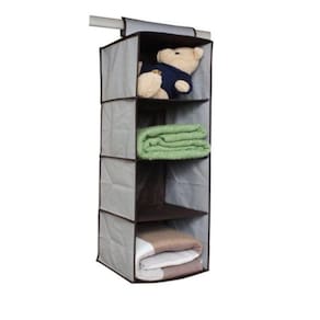 Prateleira Organizador Vertical Guarda Roupas Multiuso Closet Armario 4 Divisórias Camisa, Toalha, Sapato Cinza Luxo Kan