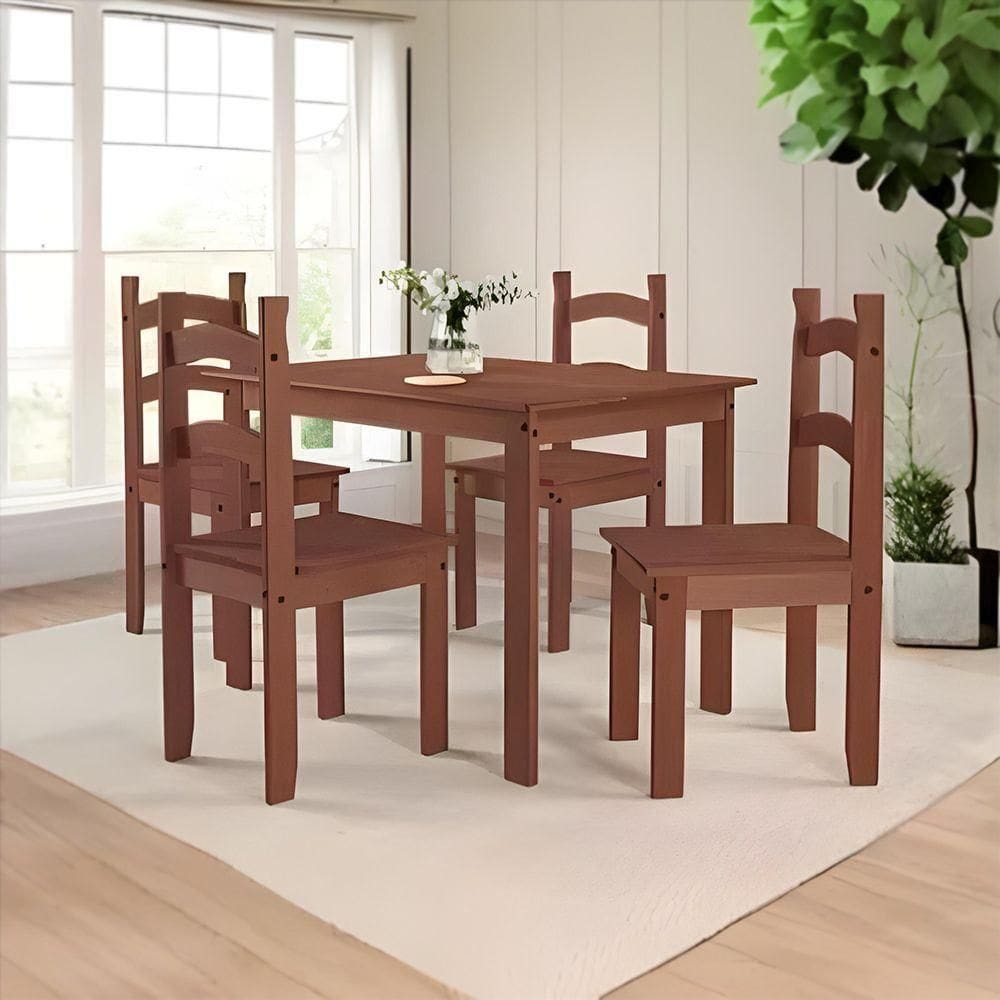 Mesa De Jantar Pacta 100x70 4 Cadeiras Madeira Maciça - Chocolate