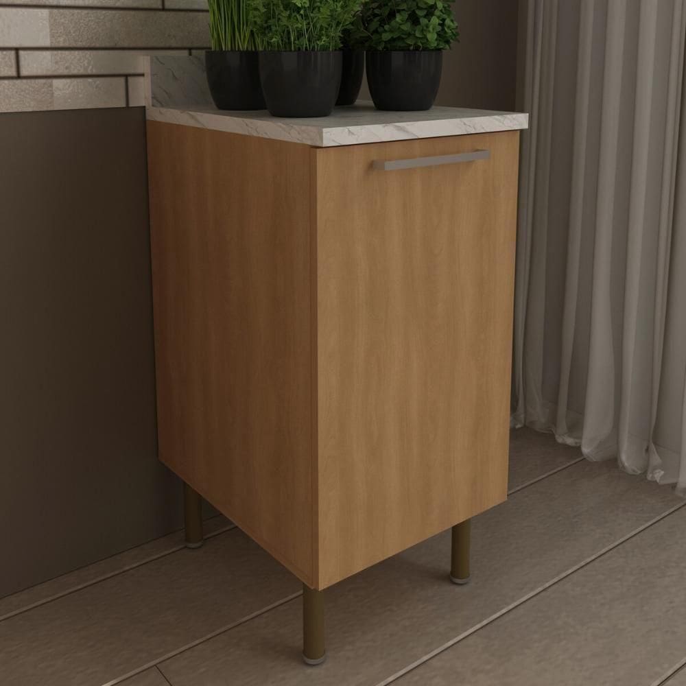 Balcão De Cozinha Com Tampo E 1 Porta 40cm Multimóveis Cr20458 Freijó Mármore Branco