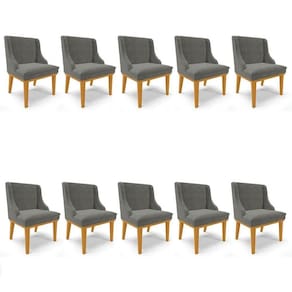 Kit 10 Cadeiras Estofadas Para Sala De Jantar Base Fixa De Madeira Castanho Lia Suede Grafite - Ibiza