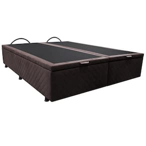 Base Baú Para Cama Casal Queen 158x198cm Bipartido Liz S05 Suede Bordado Marrom - Mpozenato