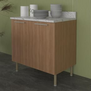 Balcão De Cozinha Com Tampo E 2 Portas 80cm Multimóveis Cr20460 Freijó Mármore Branco
