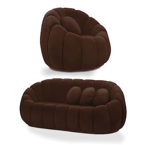 Sofá 2 Lugares com Poltrona Giratória Orgânica Cloud Bouclê Marrom E03 - D`Rossi