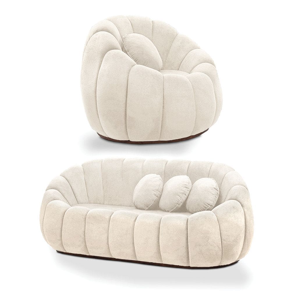 Sofá 2 Lugares com Poltrona Giratória Orgânica Cloud Bouclê Bege E03 - D`Rossi