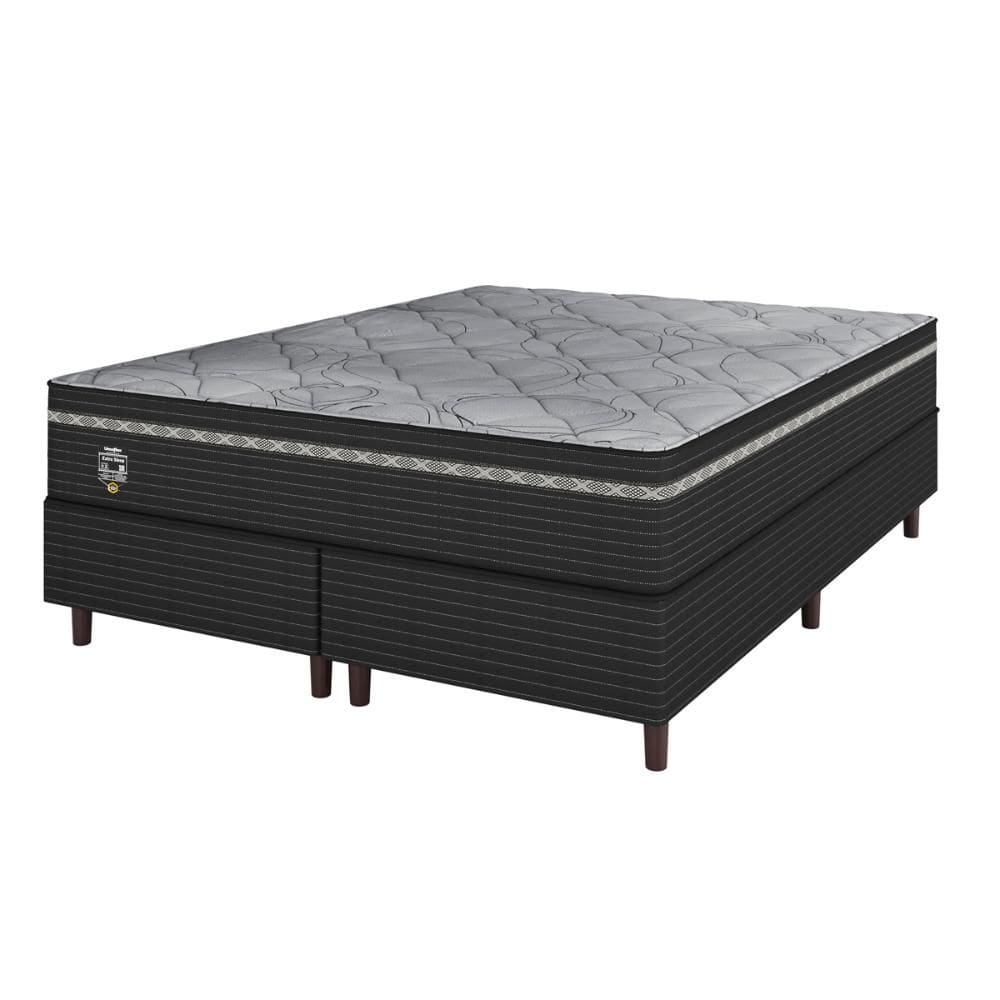 Cama Box King Preto E Colchão King Molas Ensacadas Individualmente Euro Pillow 193x203x71 Extra Sleep Umaflex
