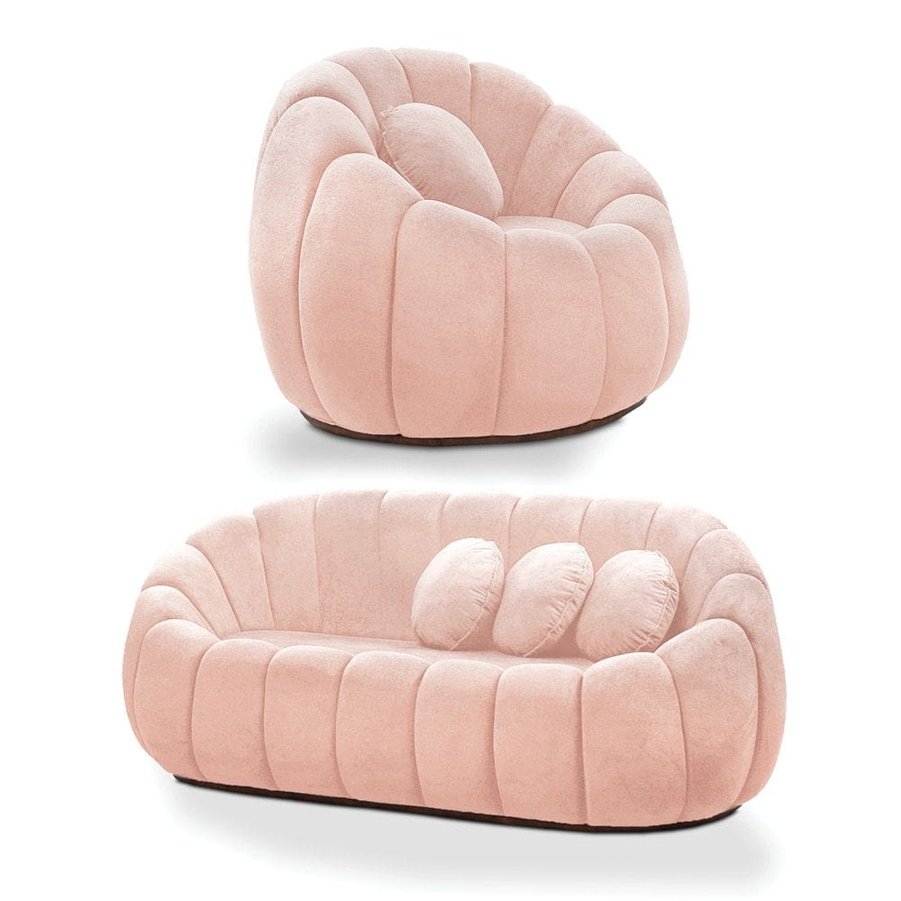 Sofá 2 Lugares com Poltrona Giratória Orgânica Cloud Bouclê Rosê E03 - D`Rossi