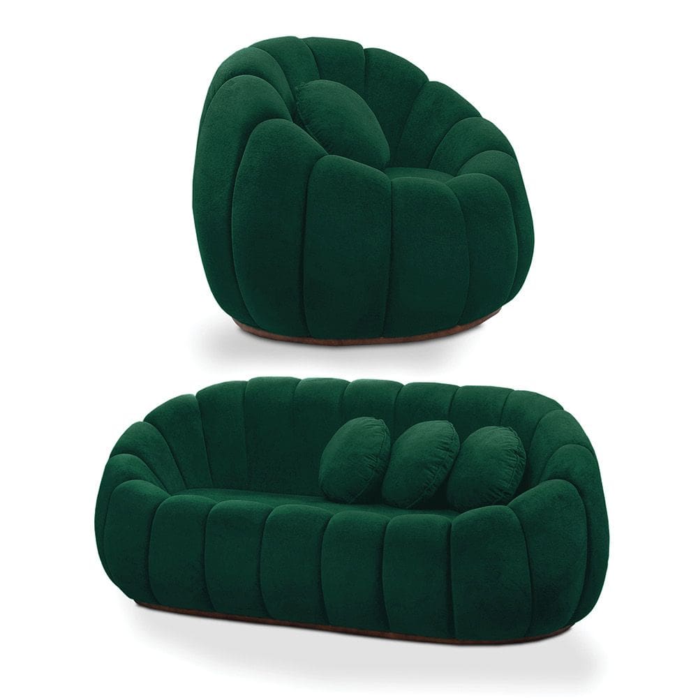 Sofá 2 Lugares com Poltrona Giratória Orgânica Cloud Bouclê Verde E03 - D`Rossi