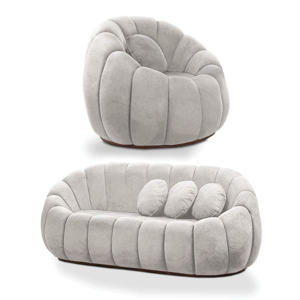 Sofá 2 Lugares com Poltrona Giratória Orgânica Cloud Bouclê Cinza Claro E03 - D`Rossi