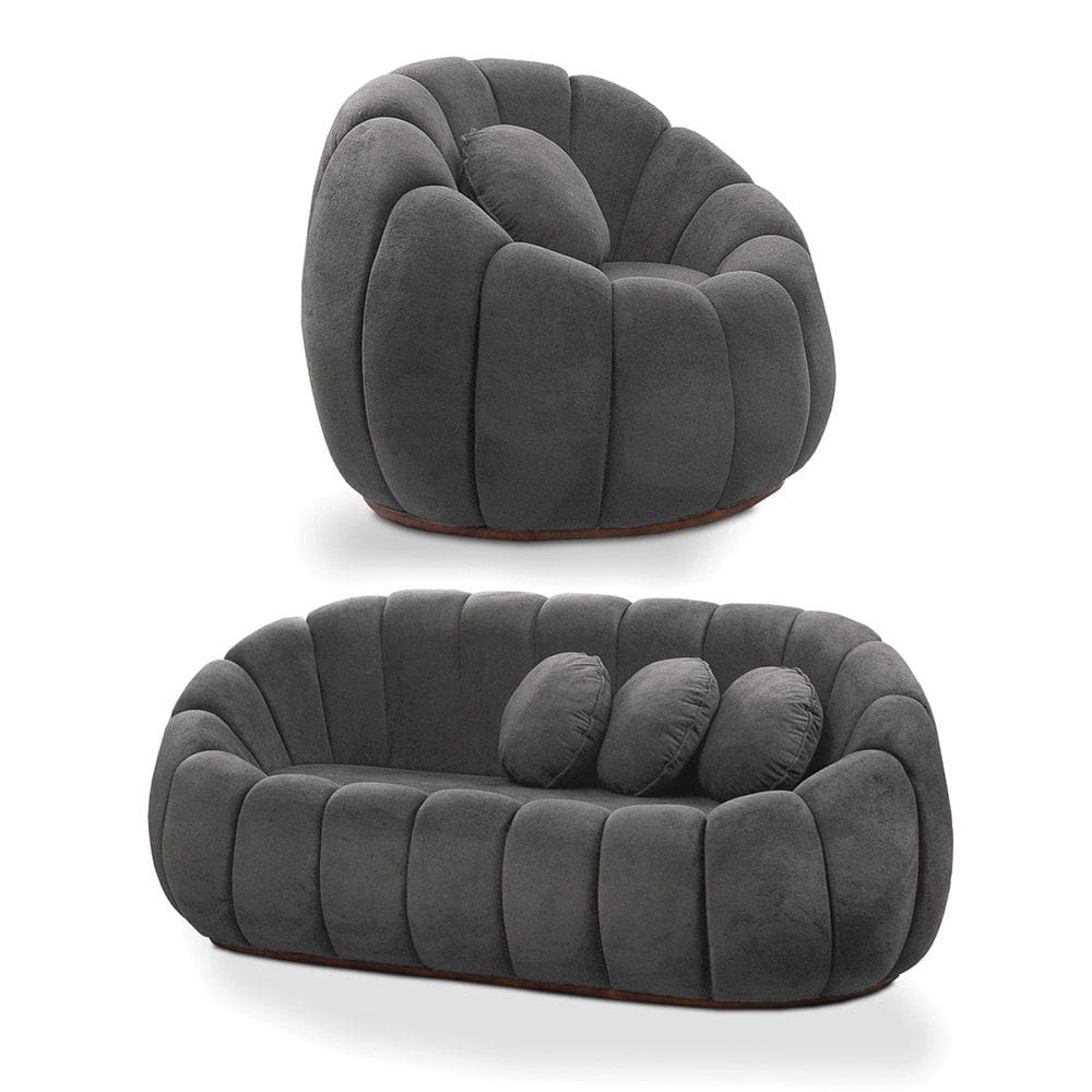 Sofá 2 Lugares com Poltrona Giratória Orgânica Cloud Bouclê Cinza Escuro E03 - D`Rossi