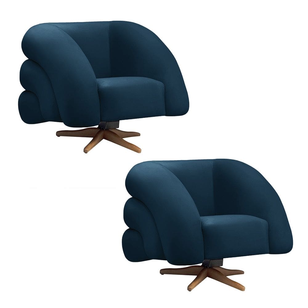 Poltrona Giratória Orgânica com Balanço kit 2 Tana Bouclê Azul Marinho E03 - D`Rossi