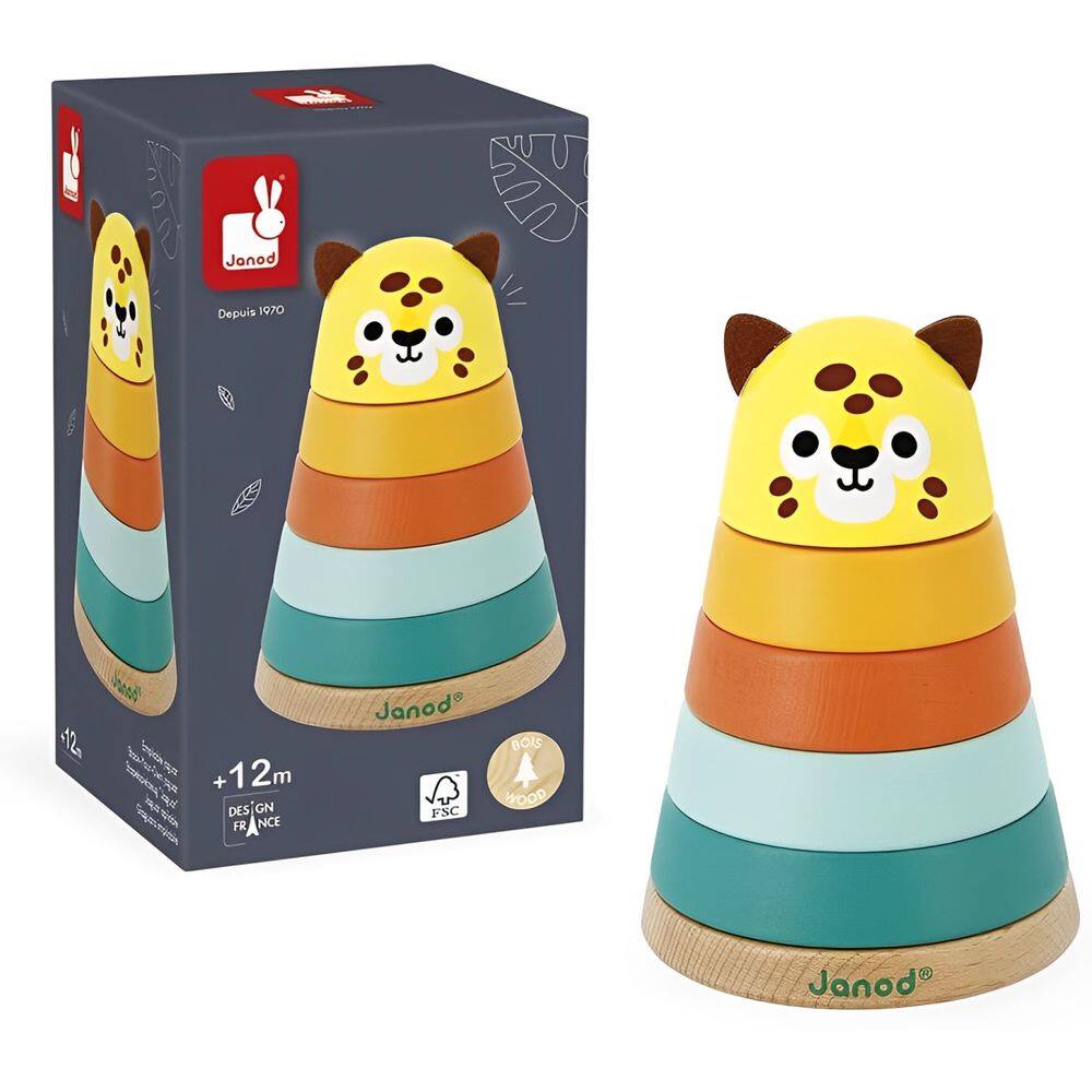 Brinquedo Infantil Onça De Empilhar Em Madeira Com 7 Peças Coloridas - Janod