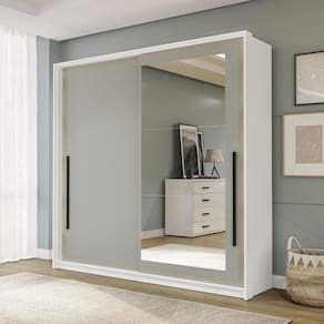 Guarda-Roupa 2 Portas de Correr e 2 Gavetas com Espelho Valência Branco/Verde
