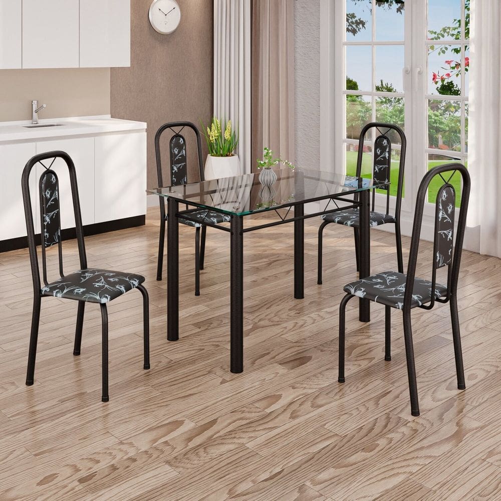 Conjunto de Mesa Tubular com 4 Cadeiras Lívia Preto