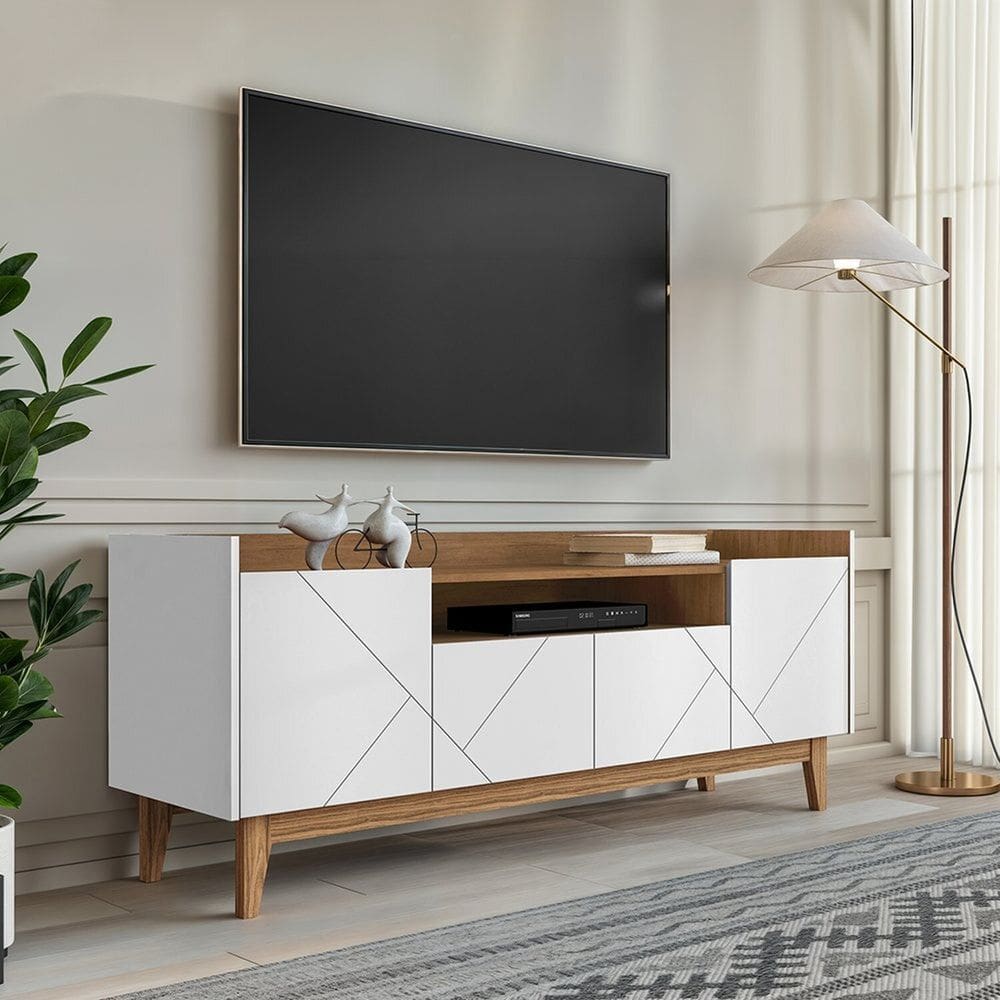 Rack Para TV até 65 Polegadas 4 Portas 1 Nicho 180cm Adria Branco/Cedro