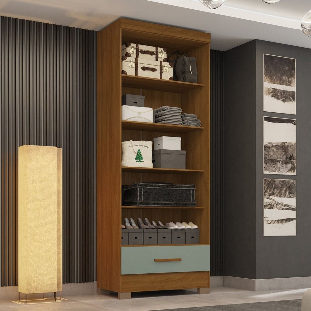 Módulo Closet 1 Gaveta para Quarto Espresso Móveis Cinamomo/Verde